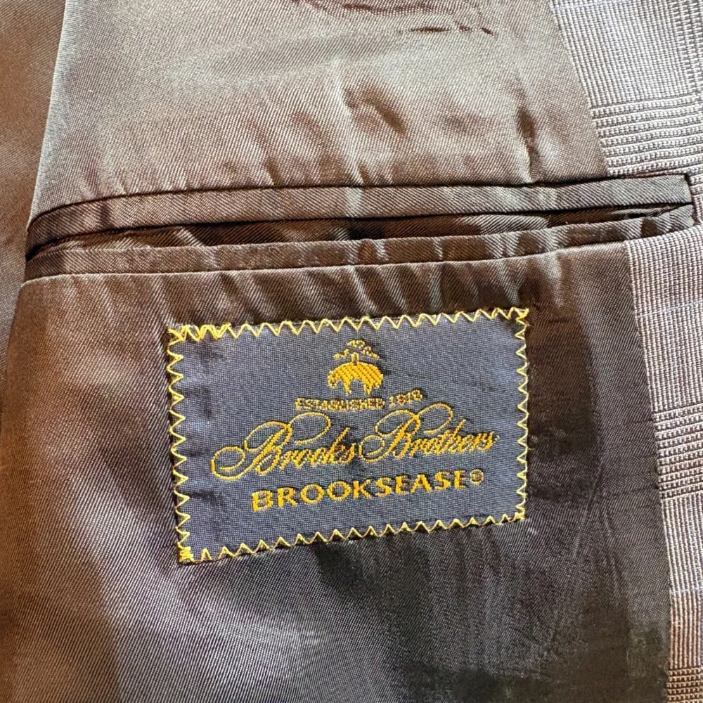 Brooks Brothers Brooksease Blazer Mens 43L Grey Glen Plaid Wool Sport Coat